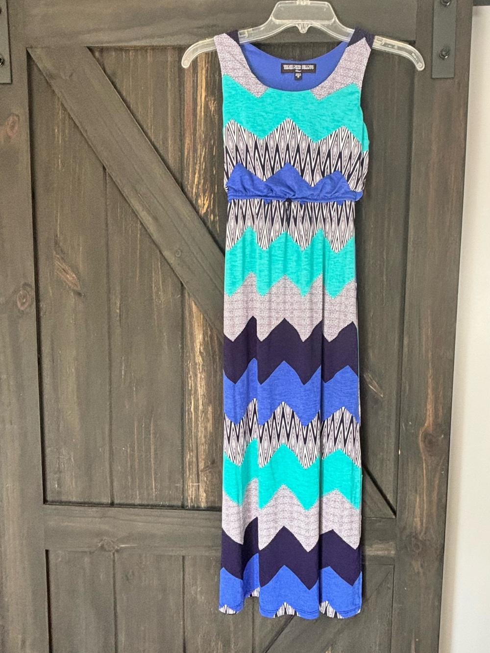 Sleeveless Chevron Maxi Dress in Teal, Royal Blue & Navy